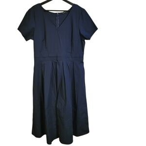 Eshakti Navy Blue Cotton Midi Dress
